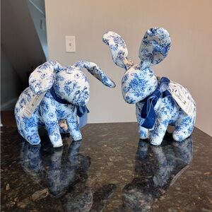 NEW Bunny & Bean Blue & White Floral & Lace Fabric Easter Bunny Rabbits Set Of 2